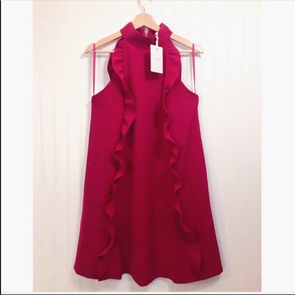 Ted Baker London Torriya Ruffled Sleeveless Halter Tunic Dress In Deep Pink NWT - Picture 7 of 12